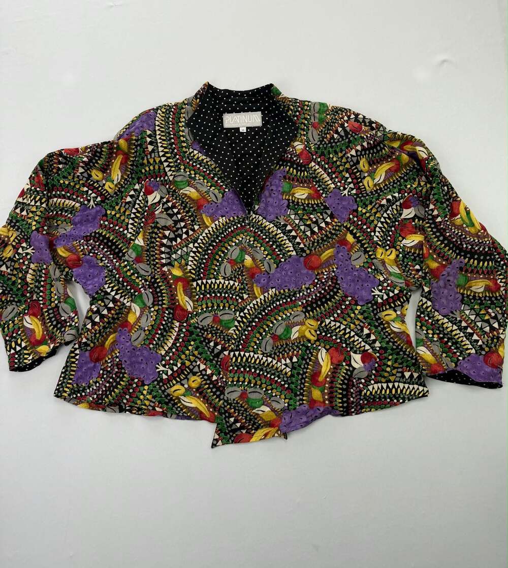 Platinum by Dorothy Schoelen Vintage Abstract Fruit Print Batwing Jacket - Picture 1 of 12